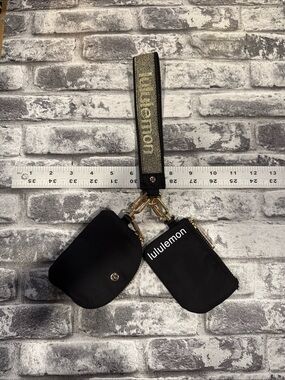 lululemon Black/Gold 2-Piece Dual Pouch Wristlet Organizer Set w/Detachable Logo